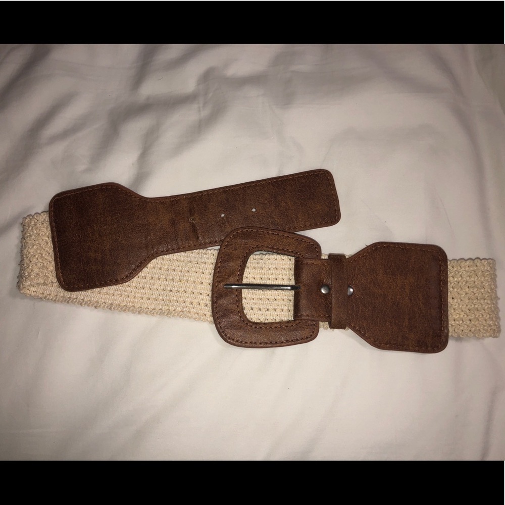 Light Brown Leather Belt , Woven